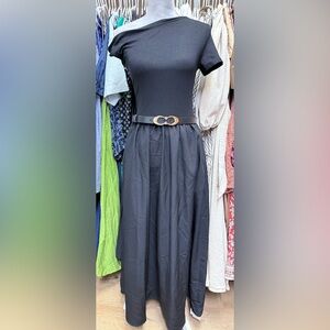 NWT commense assymetrical off shoulder black dress